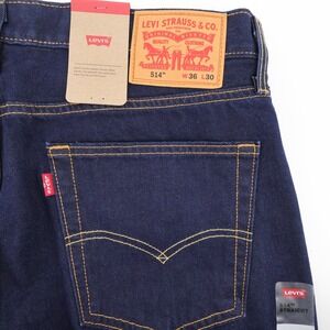 NEW Levi's 514 Straight Fit Jeans Dark Indigo Blue Mens 36x30